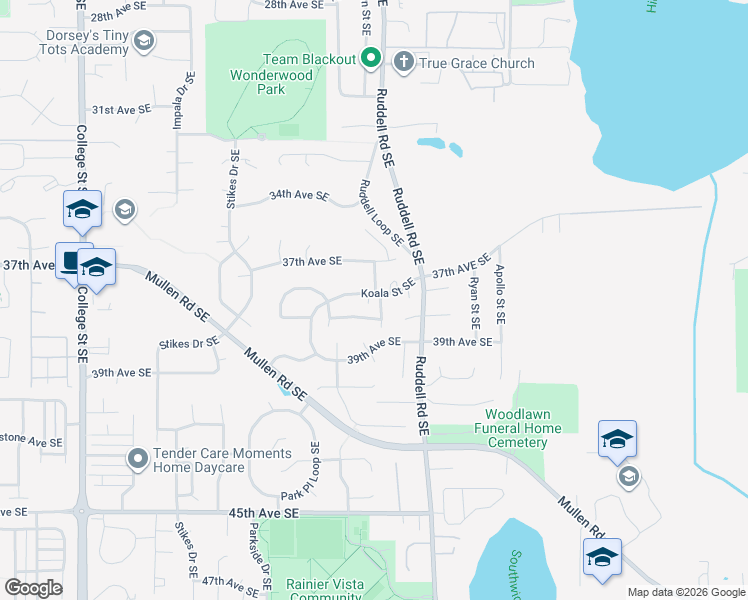 map of restaurants, bars, coffee shops, grocery stores, and more near 5532 Cricket Lane Southeast in Lacey
