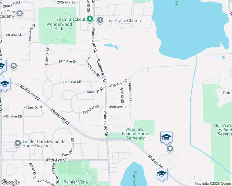 map of restaurants, bars, coffee shops, grocery stores, and more near 3709 Ryan Street Southeast in Lacey