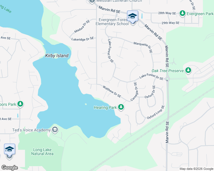 map of restaurants, bars, coffee shops, grocery stores, and more near 3616 Lake Forest Court Southeast in Lacey