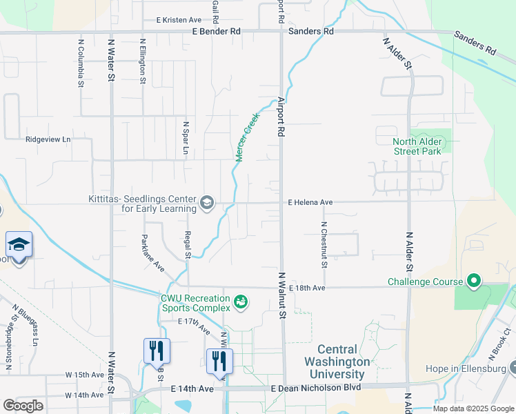 map of restaurants, bars, coffee shops, grocery stores, and more near 503 East Helena Avenue in Ellensburg