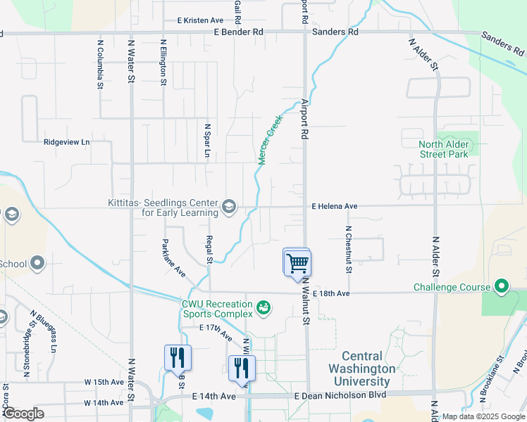 map of restaurants, bars, coffee shops, grocery stores, and more near 2204 Brooksfield Street in Ellensburg