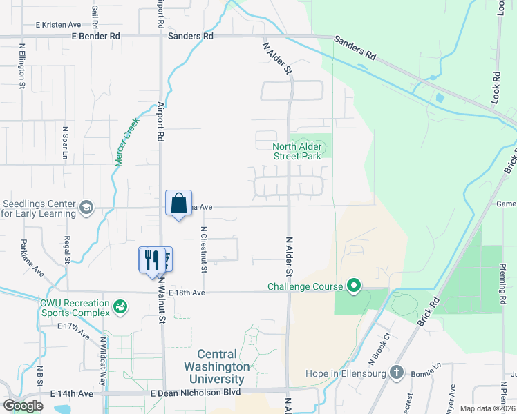 map of restaurants, bars, coffee shops, grocery stores, and more near 603 East Helena Avenue in Ellensburg