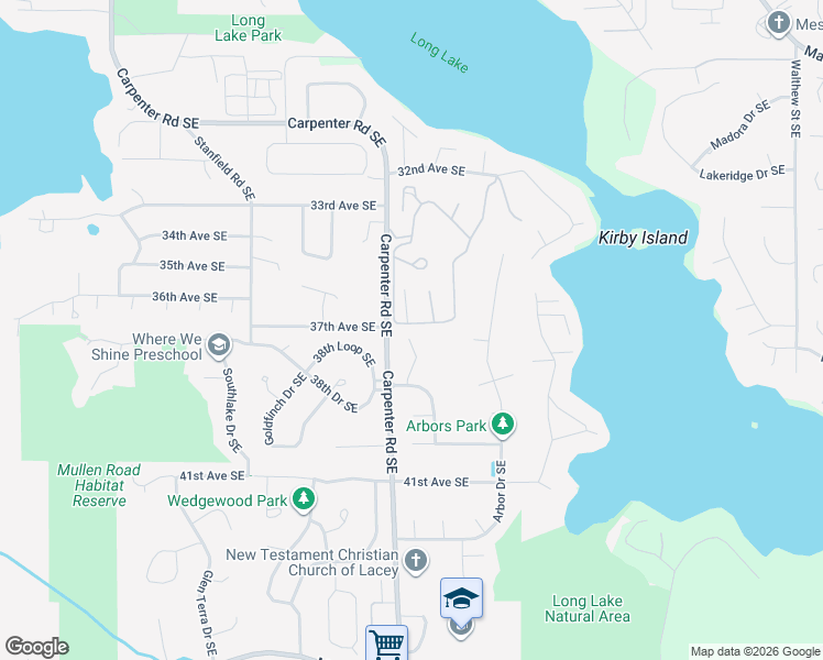 map of restaurants, bars, coffee shops, grocery stores, and more near 3700 Madrona Court Southeast in Lacey