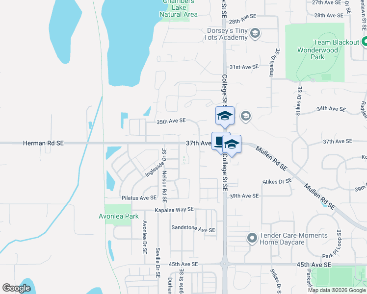 map of restaurants, bars, coffee shops, grocery stores, and more near 4333 Lakeview Lane Southeast in Lacey