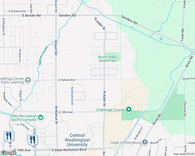 map of restaurants, bars, coffee shops, grocery stores, and more near 603 East Helena Avenue in Ellensburg