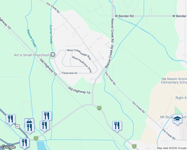 map of restaurants, bars, coffee shops, grocery stores, and more near 1804 Clearview Drive in Ellensburg