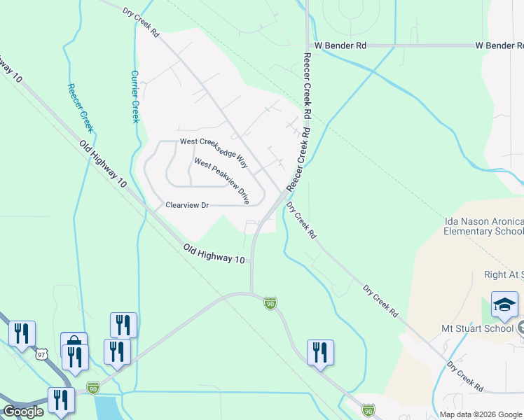 map of restaurants, bars, coffee shops, grocery stores, and more near 1804 Clearview Drive in Ellensburg