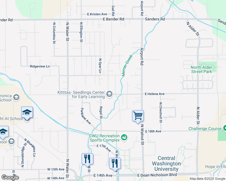 map of restaurants, bars, coffee shops, grocery stores, and more near 2204 North Cobblefield Street in Ellensburg