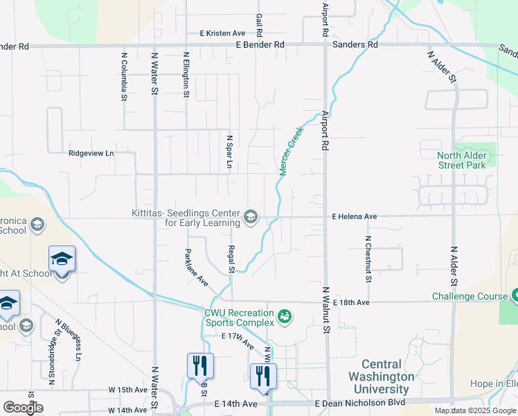 map of restaurants, bars, coffee shops, grocery stores, and more near 2203 Brooksfield Street in Ellensburg