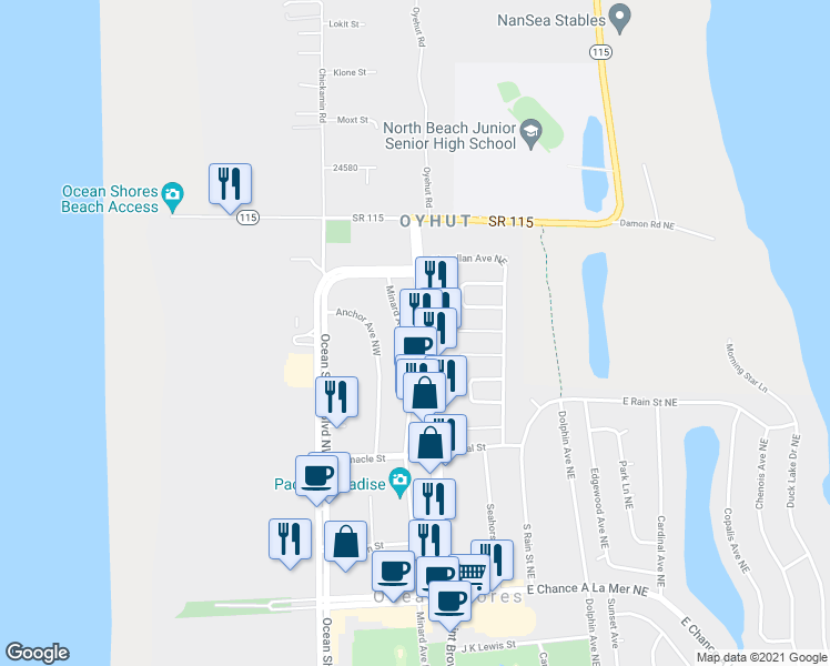 map of restaurants, bars, coffee shops, grocery stores, and more near 873 Point Brown Avenue Northeast in Ocean Shores