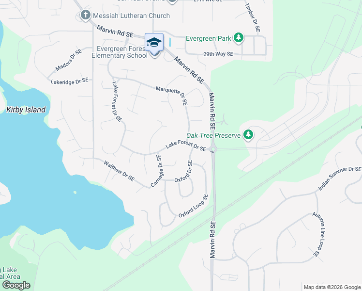 map of restaurants, bars, coffee shops, grocery stores, and more near 8531 Lake Forest Drive Southeast in Olympia