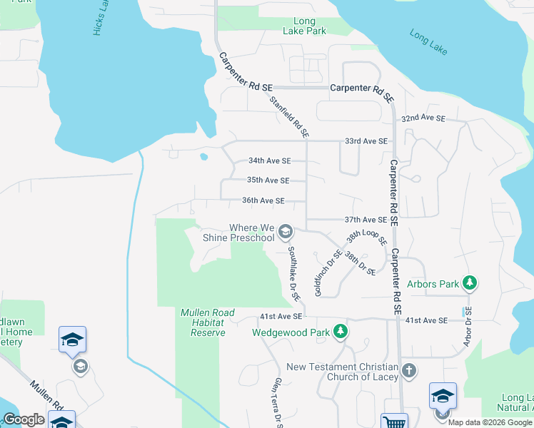 map of restaurants, bars, coffee shops, grocery stores, and more near 6903 36th Avenue Southeast in Lacey