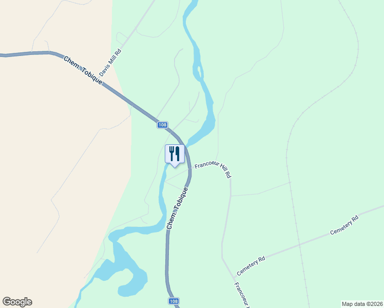 map of restaurants, bars, coffee shops, grocery stores, and more near 1 Francoeur Hill Road in New Denmark