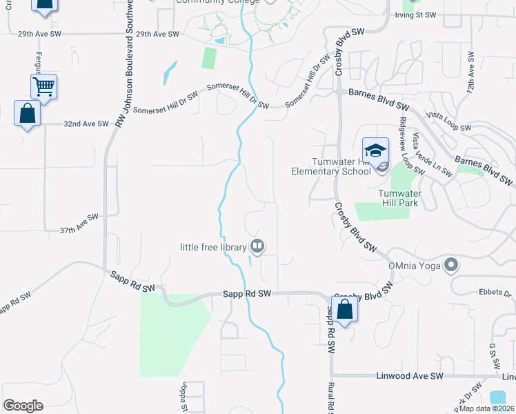 map of restaurants, bars, coffee shops, grocery stores, and more near 3547 Cassie Drive Southwest in Tumwater