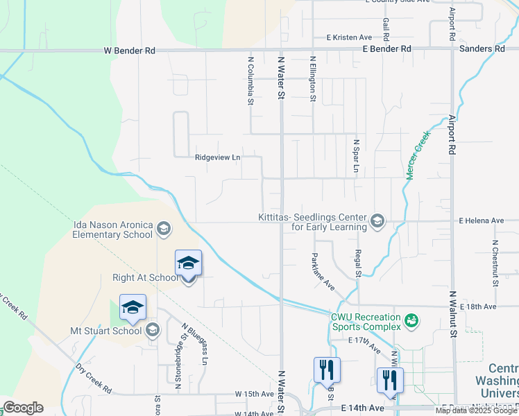 map of restaurants, bars, coffee shops, grocery stores, and more near 309 West Helena Avenue in Ellensburg