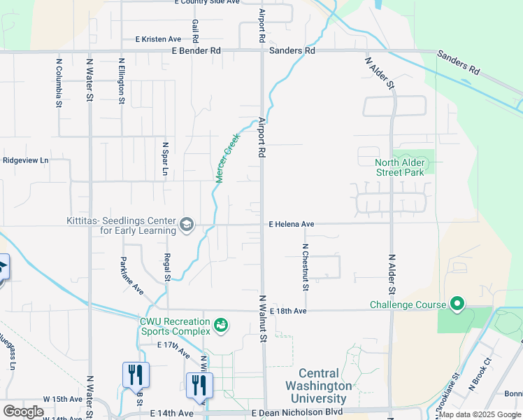 map of restaurants, bars, coffee shops, grocery stores, and more near 2207 Airport Road in Ellensburg
