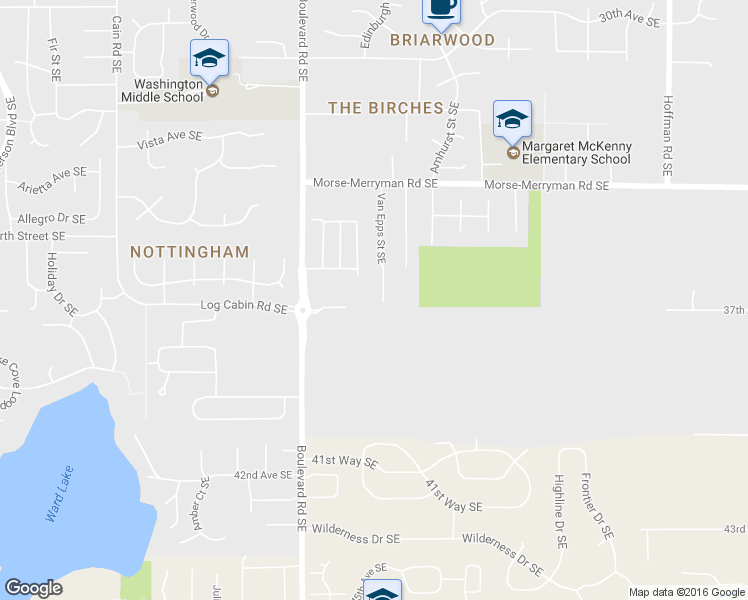map of restaurants, bars, coffee shops, grocery stores, and more near 3623 Van Epps Street Southeast in Olympia