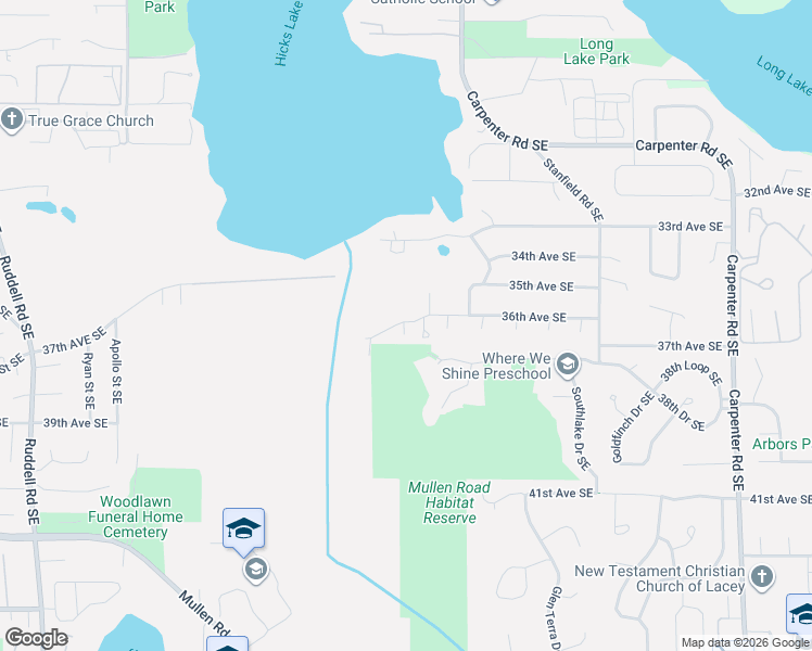 map of restaurants, bars, coffee shops, grocery stores, and more near 6541 36th Lane Southeast in Lacey