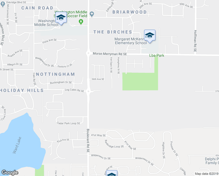 map of restaurants, bars, coffee shops, grocery stores, and more near 3623 Van Epps Street Southeast in Olympia