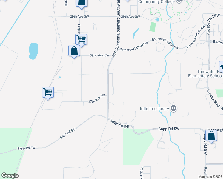 map of restaurants, bars, coffee shops, grocery stores, and more near 3643A Simmons Mill Court Southwest in Tumwater
