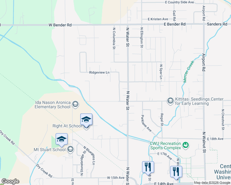 map of restaurants, bars, coffee shops, grocery stores, and more near 309 West Helena Avenue in Ellensburg