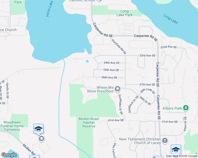 map of restaurants, bars, coffee shops, grocery stores, and more near 6815 36th Avenue Southeast in Lacey