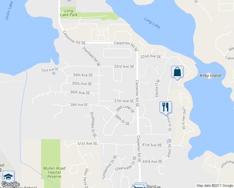 map of restaurants, bars, coffee shops, grocery stores, and more near 3603 Banbury Place Southeast in Lacey