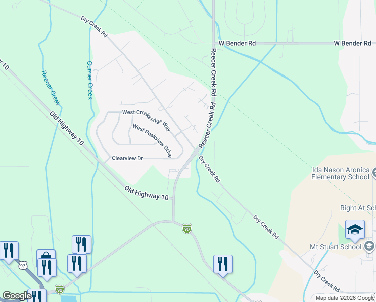 map of restaurants, bars, coffee shops, grocery stores, and more near 1804 Clearview Drive in Ellensburg