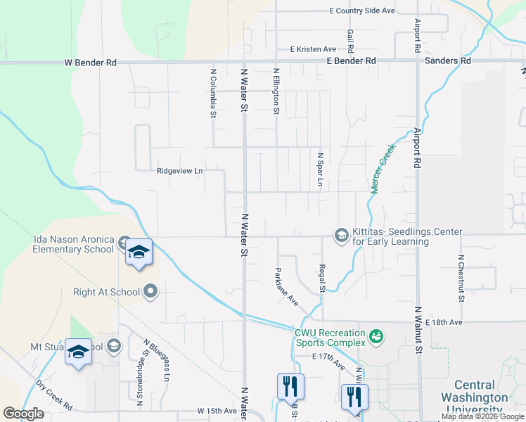 map of restaurants, bars, coffee shops, grocery stores, and more near 109 West Helena Avenue in Ellensburg