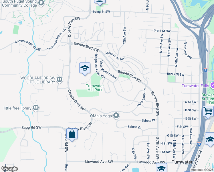 map of restaurants, bars, coffee shops, grocery stores, and more near 1681 Anthem Lane Southwest in Tumwater