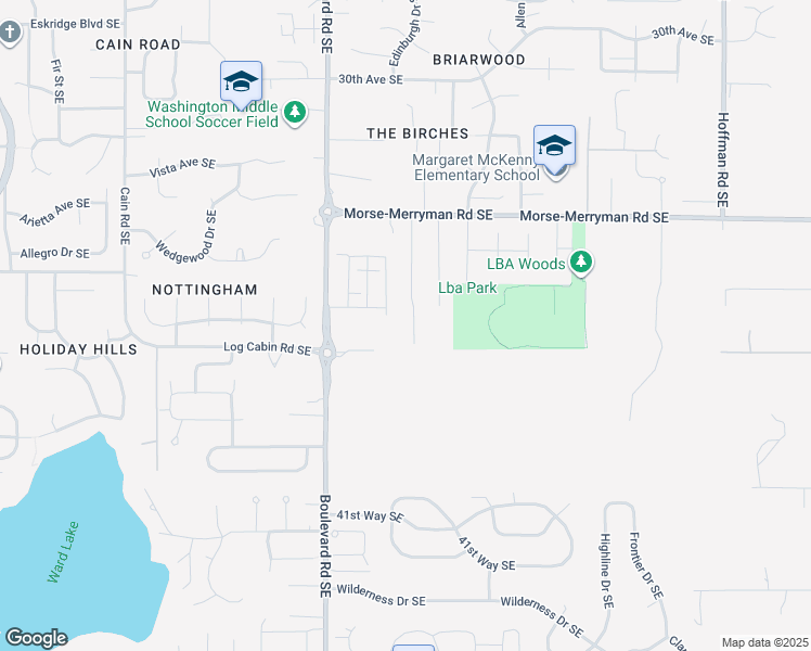 map of restaurants, bars, coffee shops, grocery stores, and more near 3623 Van Epps Street Southeast in Olympia