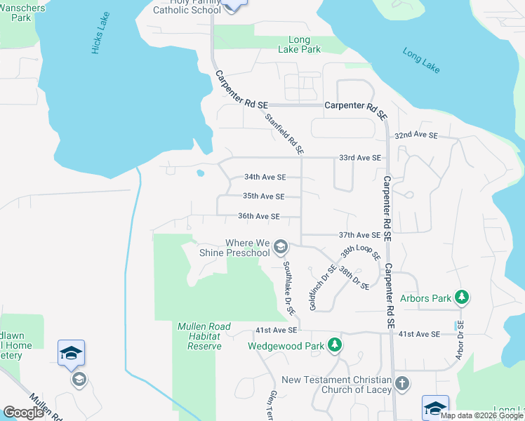 map of restaurants, bars, coffee shops, grocery stores, and more near 6903 36th Avenue Southeast in Lacey