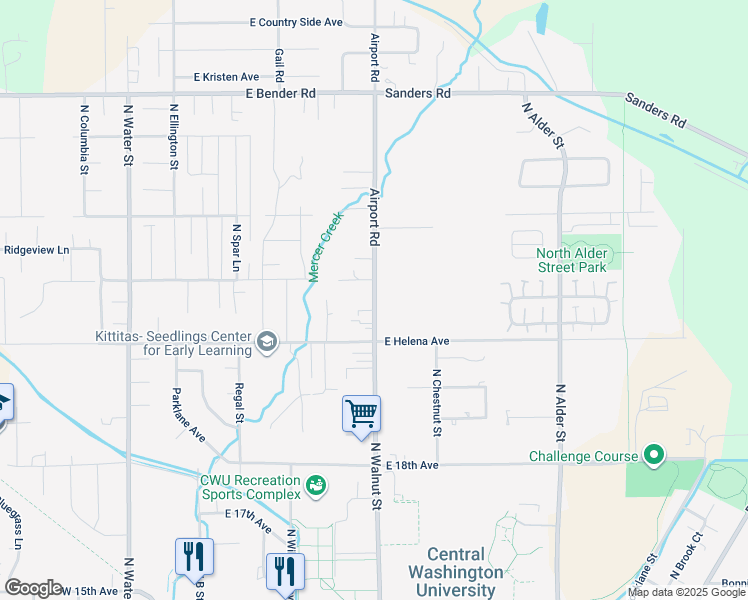 map of restaurants, bars, coffee shops, grocery stores, and more near 2207 Airport Road in Ellensburg
