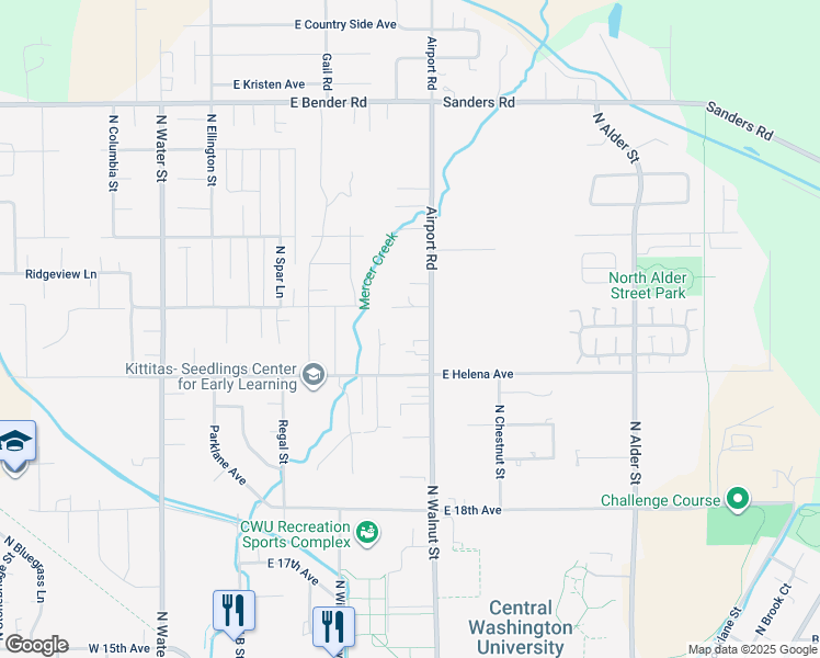 map of restaurants, bars, coffee shops, grocery stores, and more near 2207 Airport Road in Ellensburg