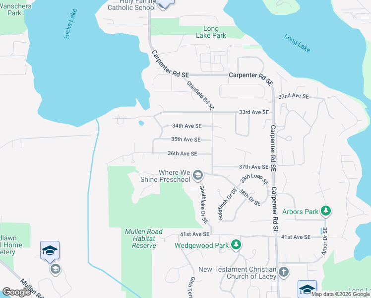 map of restaurants, bars, coffee shops, grocery stores, and more near 6903 36th Avenue Southeast in Lacey