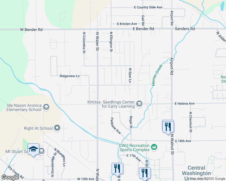 map of restaurants, bars, coffee shops, grocery stores, and more near 109 East Idaho Avenue in Ellensburg