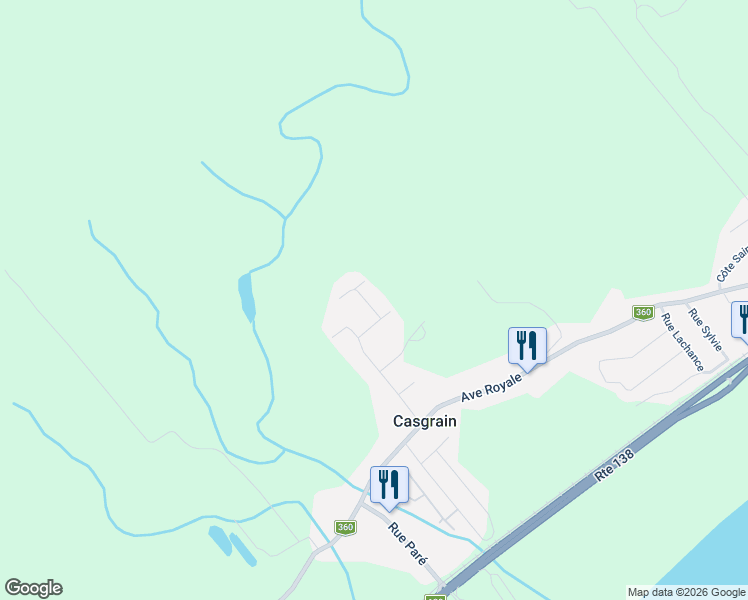 map of restaurants, bars, coffee shops, grocery stores, and more near 32 Rue Morel in Sainte-Anne-de-Beaupré
