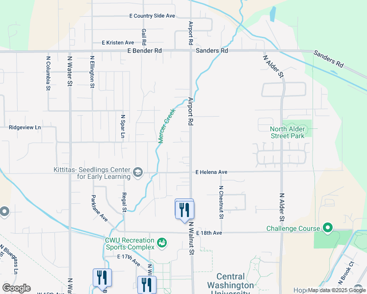 map of restaurants, bars, coffee shops, grocery stores, and more near 2307 Airport Road in Ellensburg