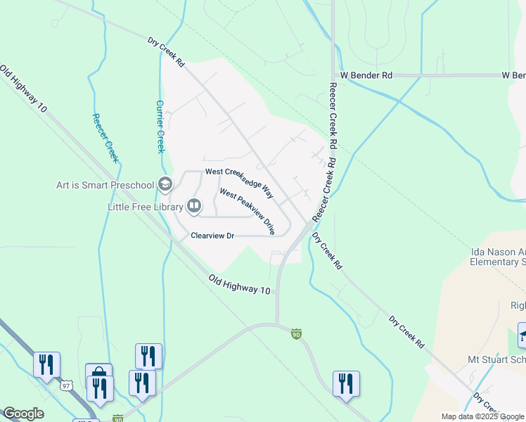 map of restaurants, bars, coffee shops, grocery stores, and more near 1911 West Peakview Drive in Ellensburg