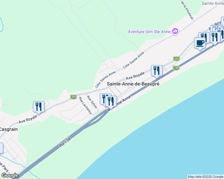 map of restaurants, bars, coffee shops, grocery stores, and more near 6 Rue Saint-Bernard in Sainte-Anne-de-Beaupré