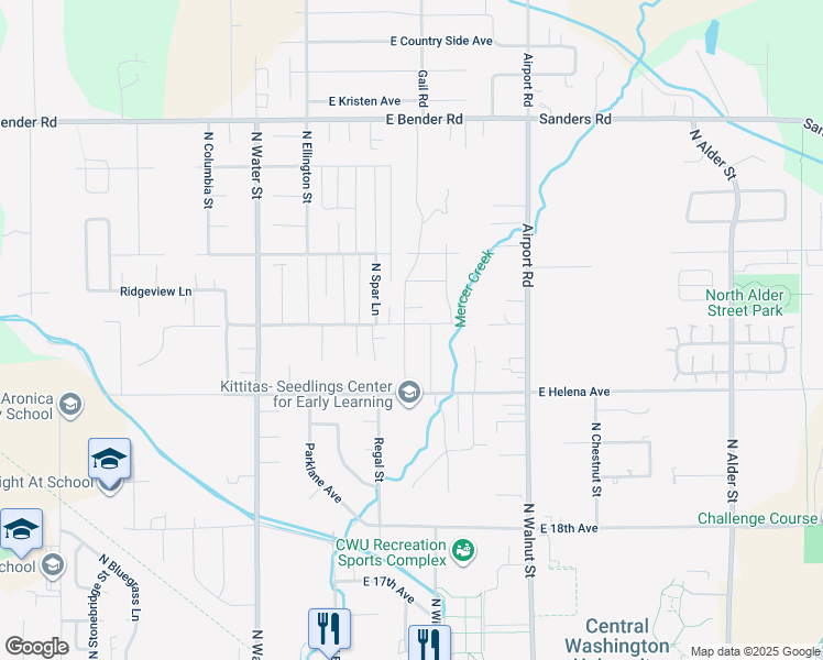 map of restaurants, bars, coffee shops, grocery stores, and more near 2216 North Cobblefield Street in Ellensburg