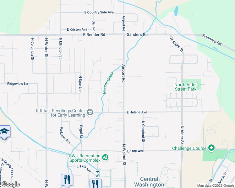 map of restaurants, bars, coffee shops, grocery stores, and more near 2307 Airport Road in Ellensburg