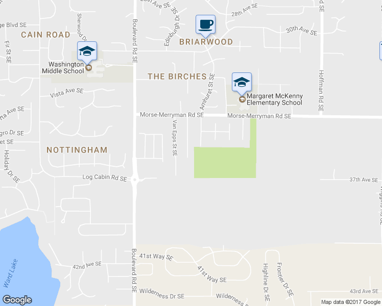 map of restaurants, bars, coffee shops, grocery stores, and more near 3512 Humphrey Street Southeast in Olympia