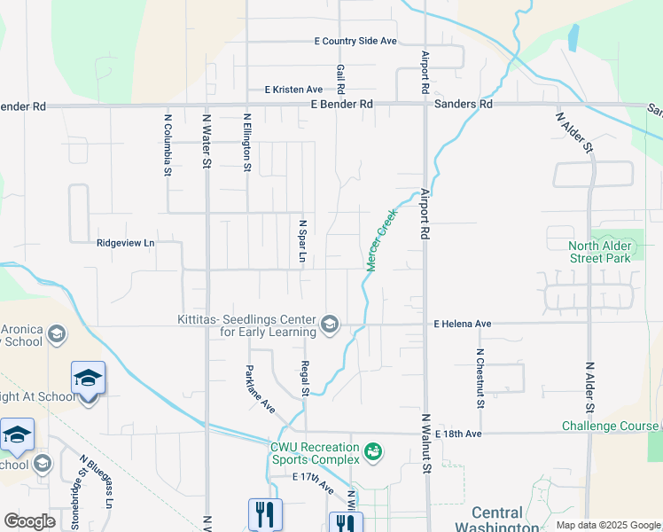 map of restaurants, bars, coffee shops, grocery stores, and more near 400 Windsor Court in Ellensburg