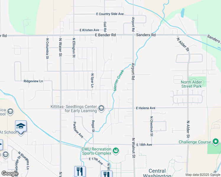 map of restaurants, bars, coffee shops, grocery stores, and more near 2301 Brentwood Street in Ellensburg