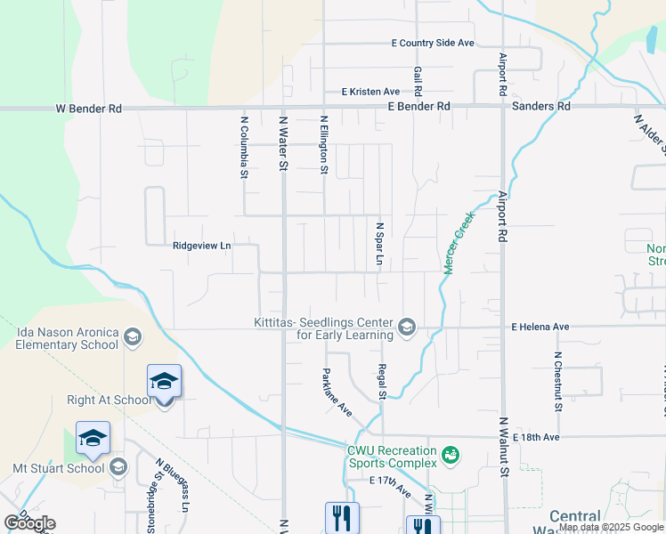 map of restaurants, bars, coffee shops, grocery stores, and more near 109 East Idaho Avenue in Ellensburg