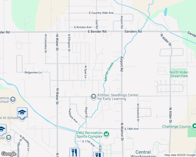 map of restaurants, bars, coffee shops, grocery stores, and more near 2301 Brentwood Street in Ellensburg