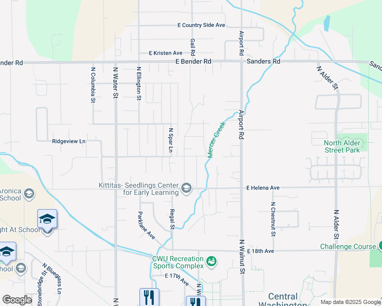 map of restaurants, bars, coffee shops, grocery stores, and more near 400 Windsor Court in Ellensburg