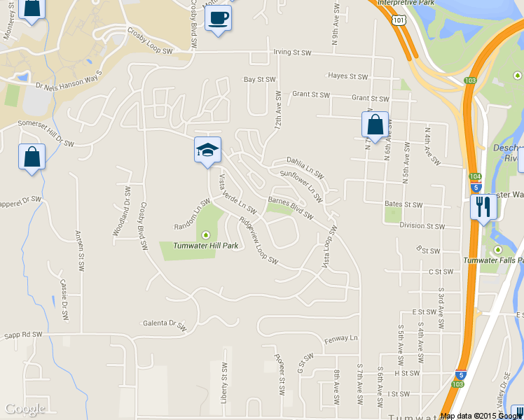 map of restaurants, bars, coffee shops, grocery stores, and more near 3196 Vista Verde Ln SW in Tumwater