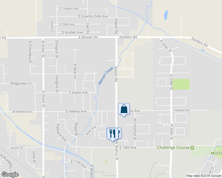 map of restaurants, bars, coffee shops, grocery stores, and more near 2307 Airport Road in Ellensburg